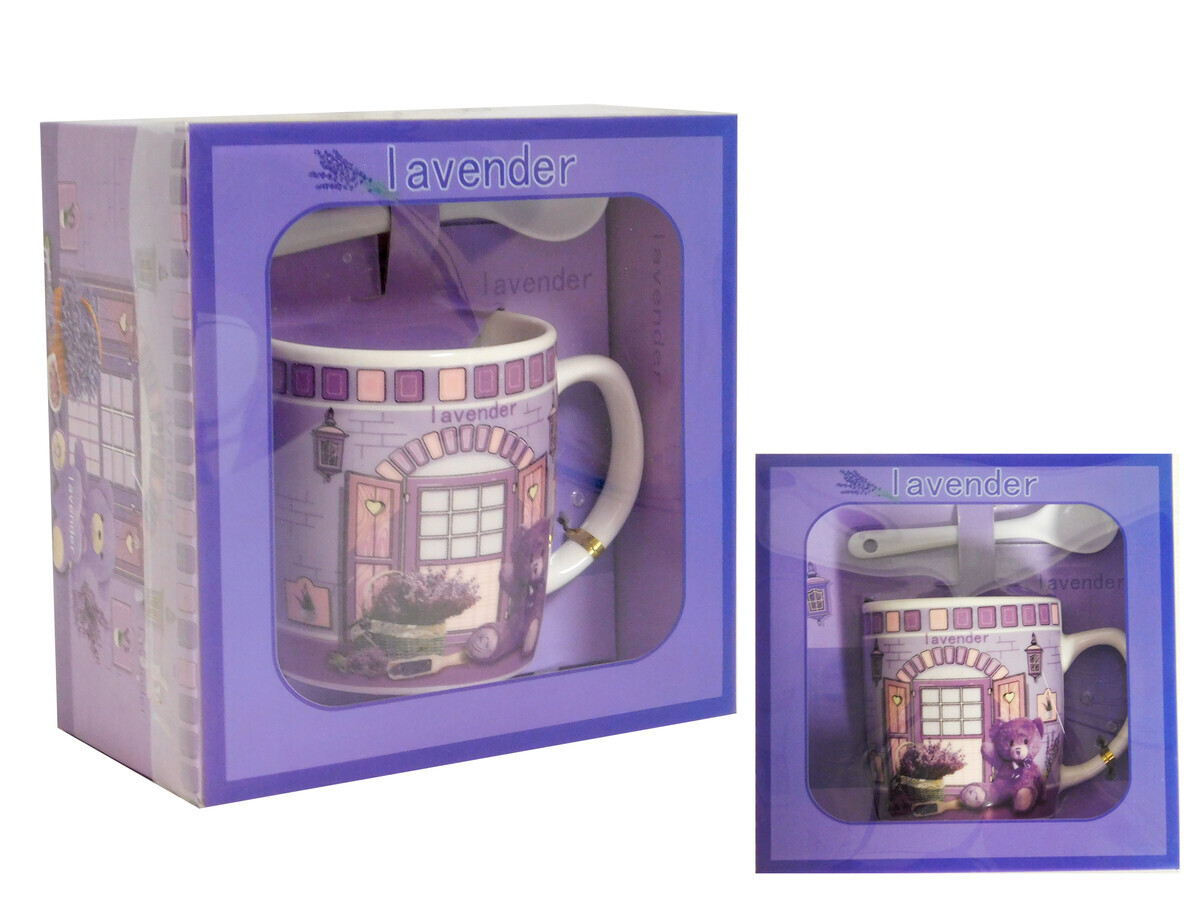 MAKRO - Hrnček 230ml a lyžička levanduľa medvedík v darčekovej krabičke