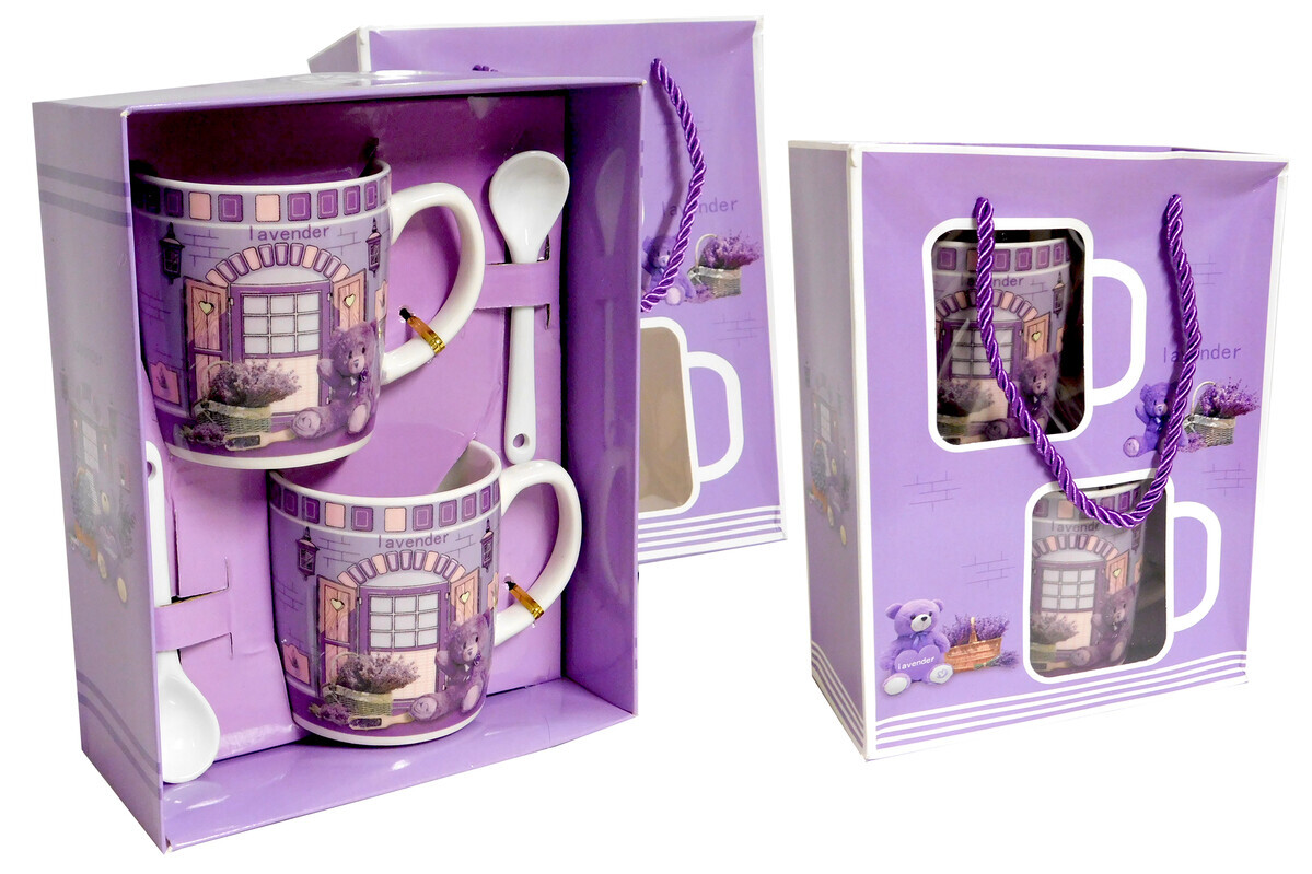 MAKRO - Hrnček 2ks a lyžička 2ks levanduľa v darčekovej taške