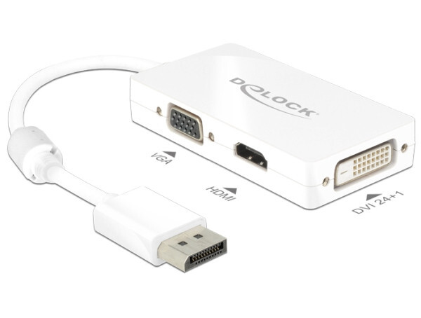 Delock Adaptér Displayport 1.1 samec > VGA / HDMI / DVI samica pasívna biela