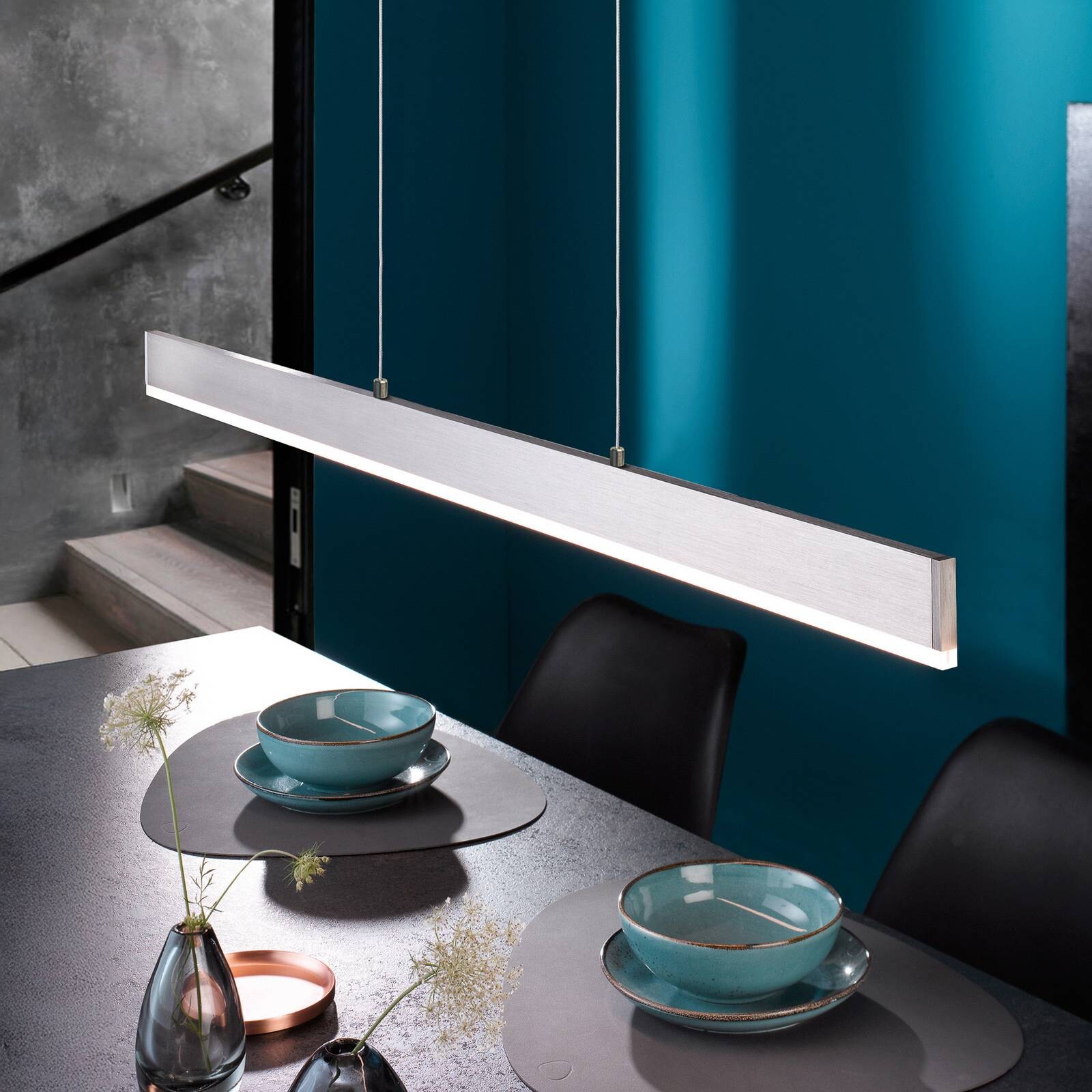 LED závesné svietidlo Silvano, nikl, dĺžka 115 cm, CCT, dotykové stmievanie