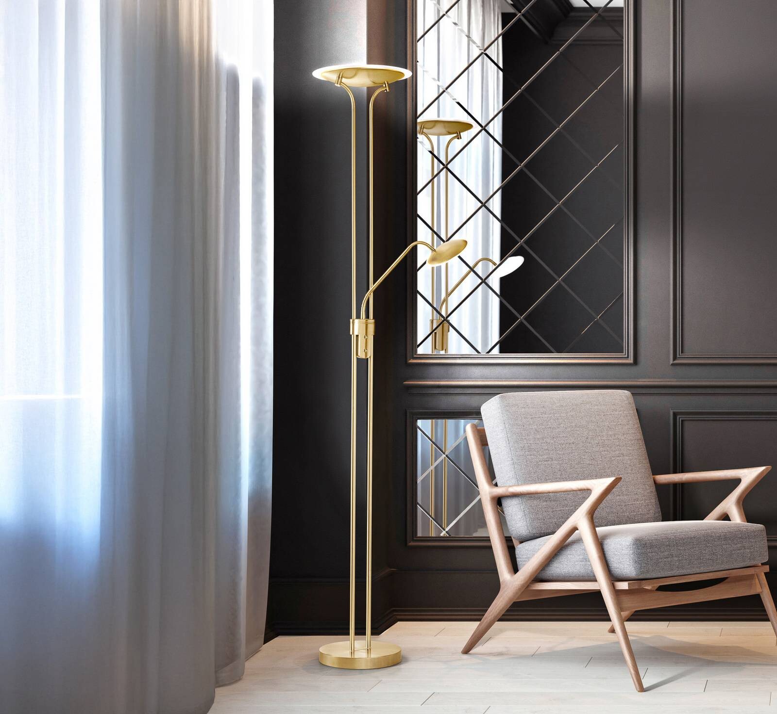 LED stojacia lampa Tallri mosadz Výška 180 cm 2-pl. CCT Touchdim