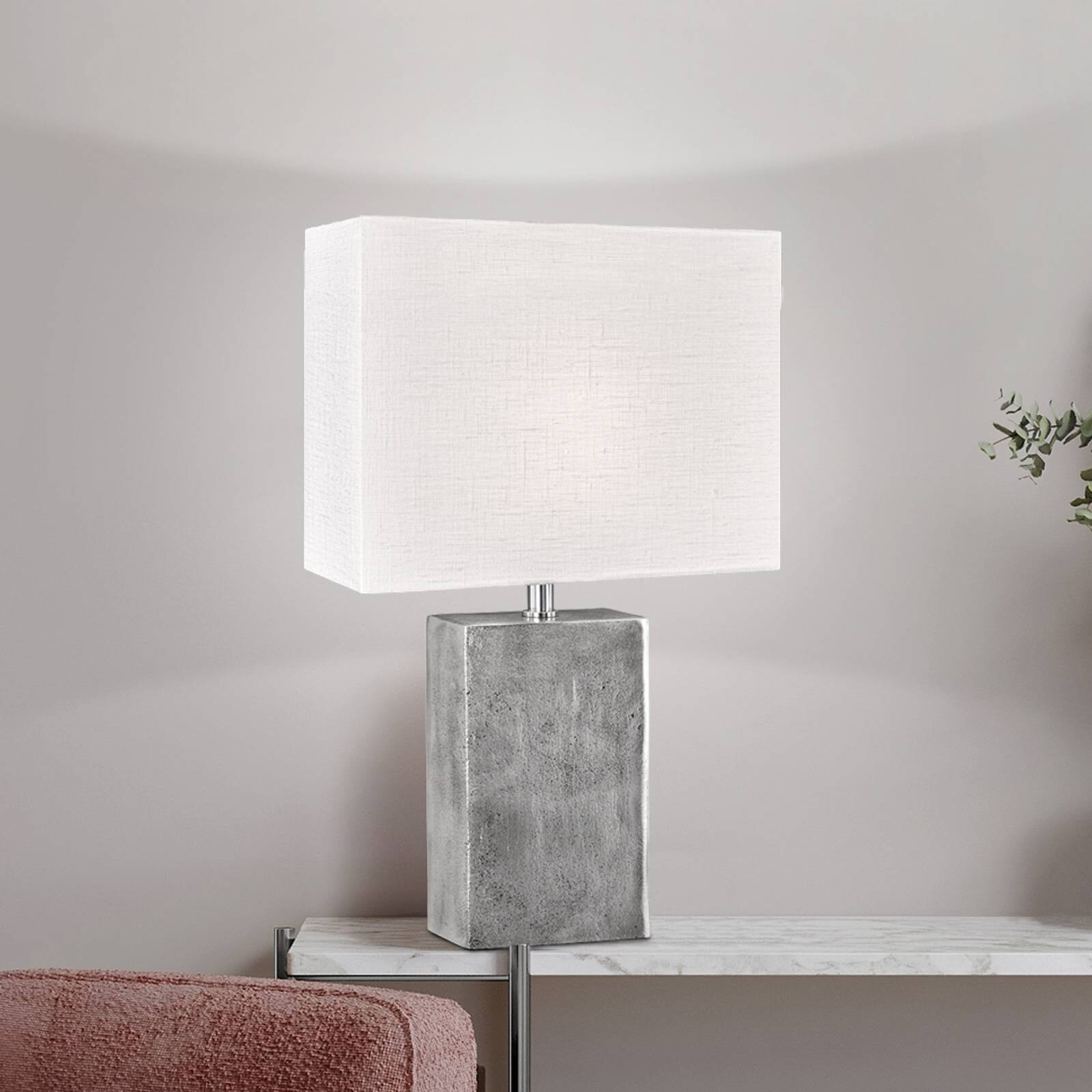 Stolová lampa Amiens, biela/nikel, výška 50 cm, ľan/kov