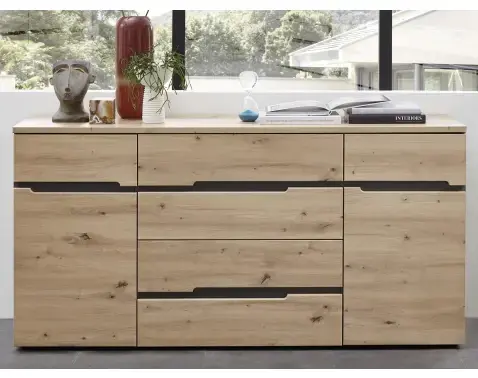 Široká komoda so zásuvkami Memphis, dub artisan/grafit, 165 cm%