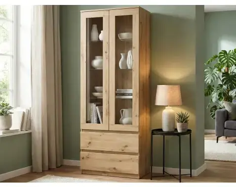 Vysoká vitrína Carlos, dub artisan, šírka 70 cm%