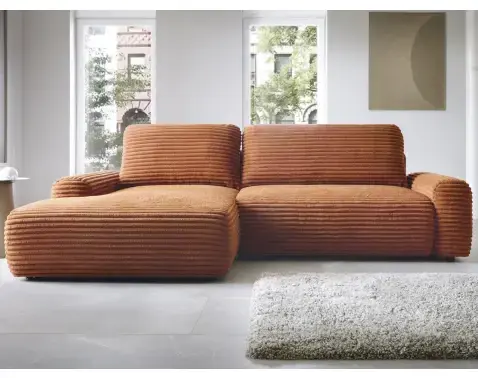 Rohová sedačka Cord, terracota štruktúrovaná látka, ľavý roh%