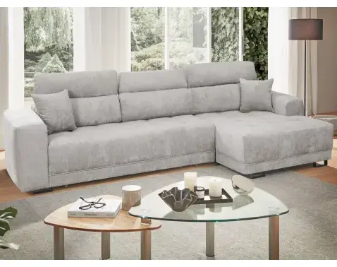 Rohová sedačka s nastaviteľnou hĺbkou sedu Grazia, svetlo šedá látka%