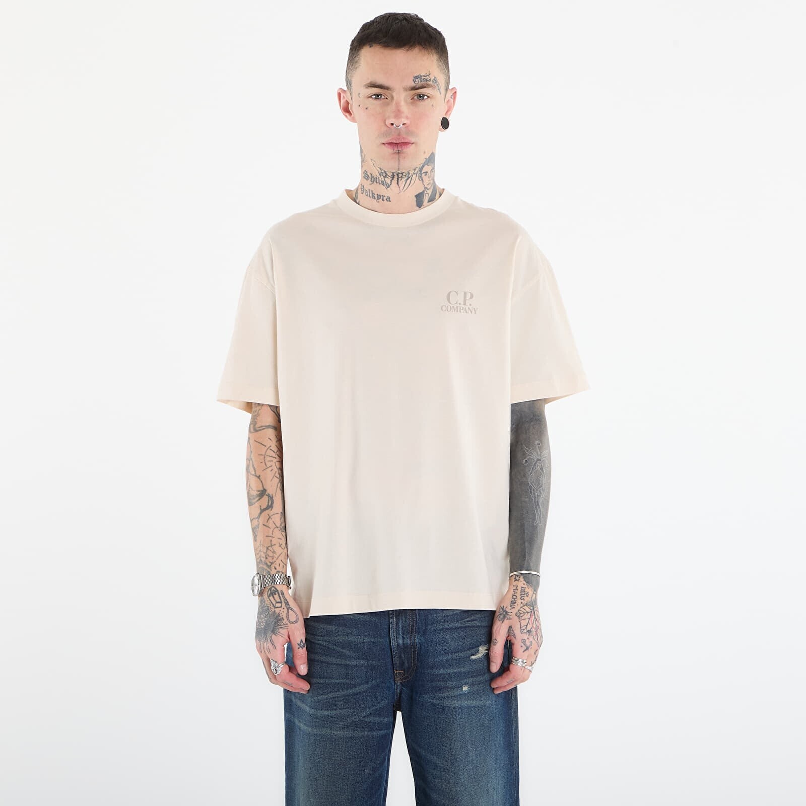 Tričko C.P. Company 30/1 Jersey Short Sleeve Logo T-Shir Frozen Dew/ White XXL