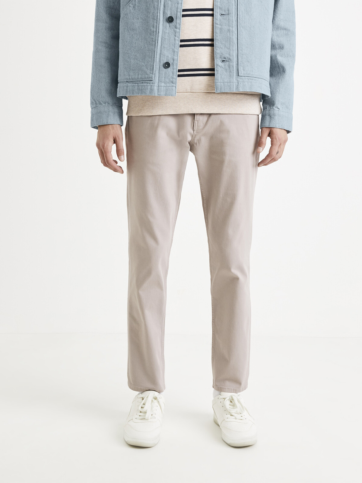 Béžové pánske skrátené straight fit rifle Celio