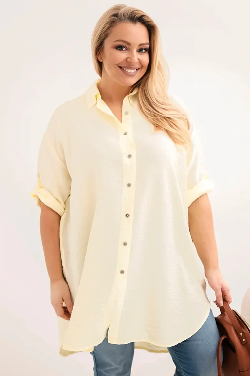 Žltá viskózová košeľa s predĺženým chrbtom