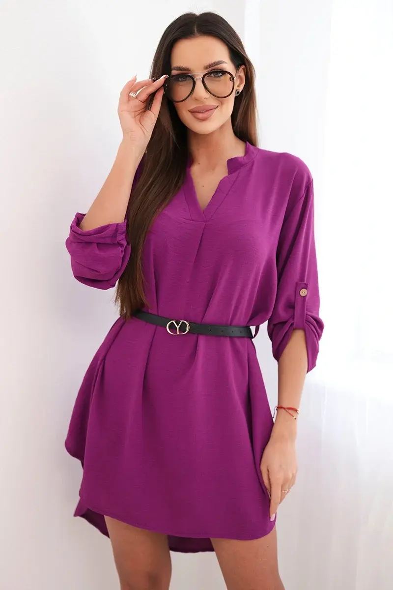 Kesi talianske šaty s opaskom, tmavo fialové