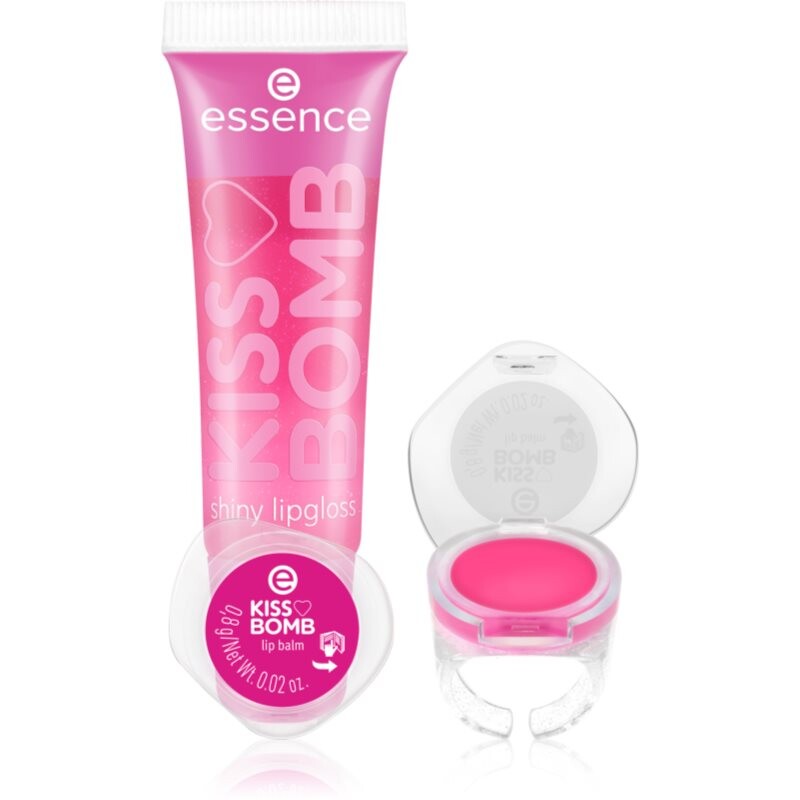 essence KISS BOMB shiny lipgloss & lip balm sada na pery