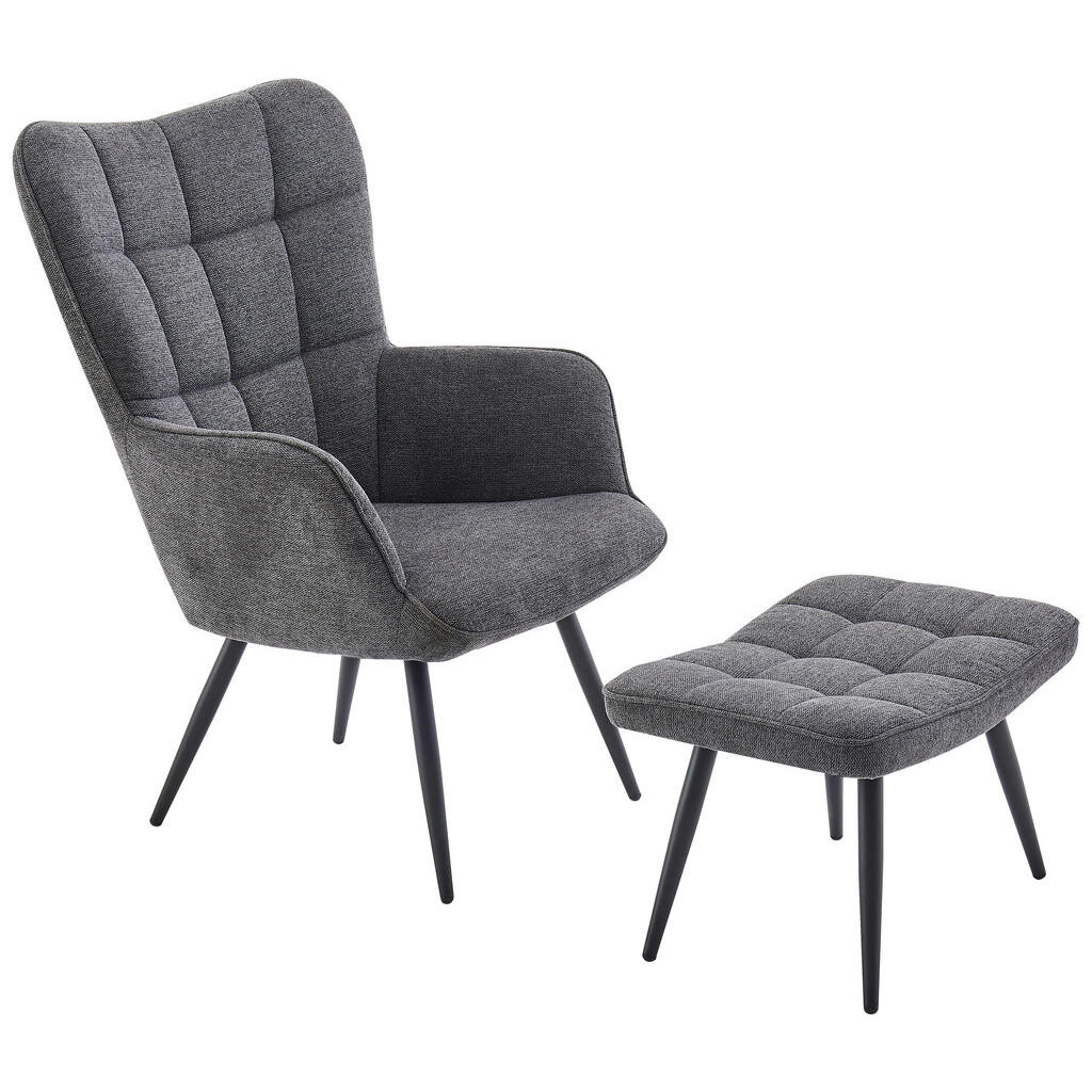 Ti'me RELAXAČNÉ KRESLO S PODNOŽKOU, kov, textil, tmavosivá