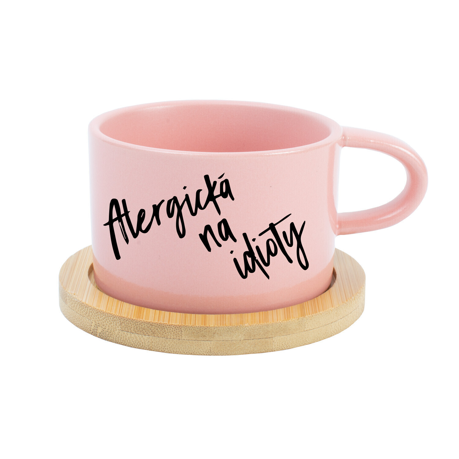 ALERGICKÁ NA IDIOTY - růžový hrníček makronka 200 ml