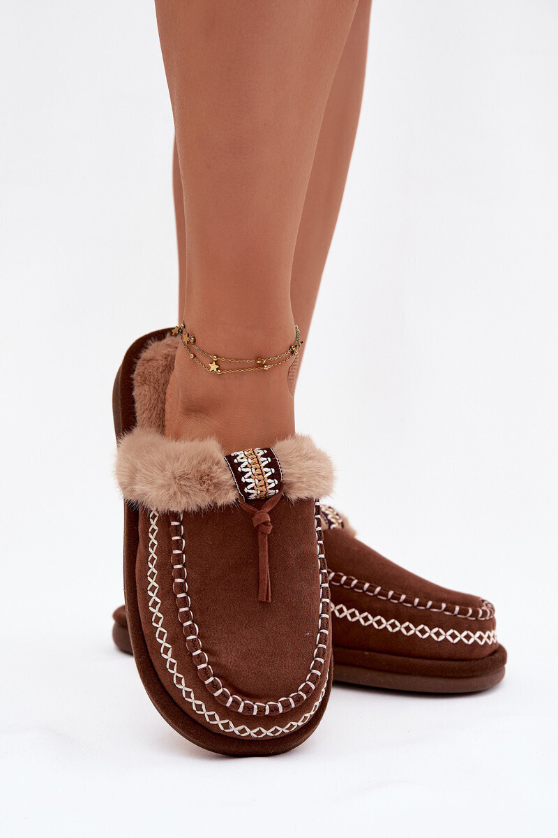 Dámske papuče s kožušinou 608 Brown - Perivelle 40 Hnědá