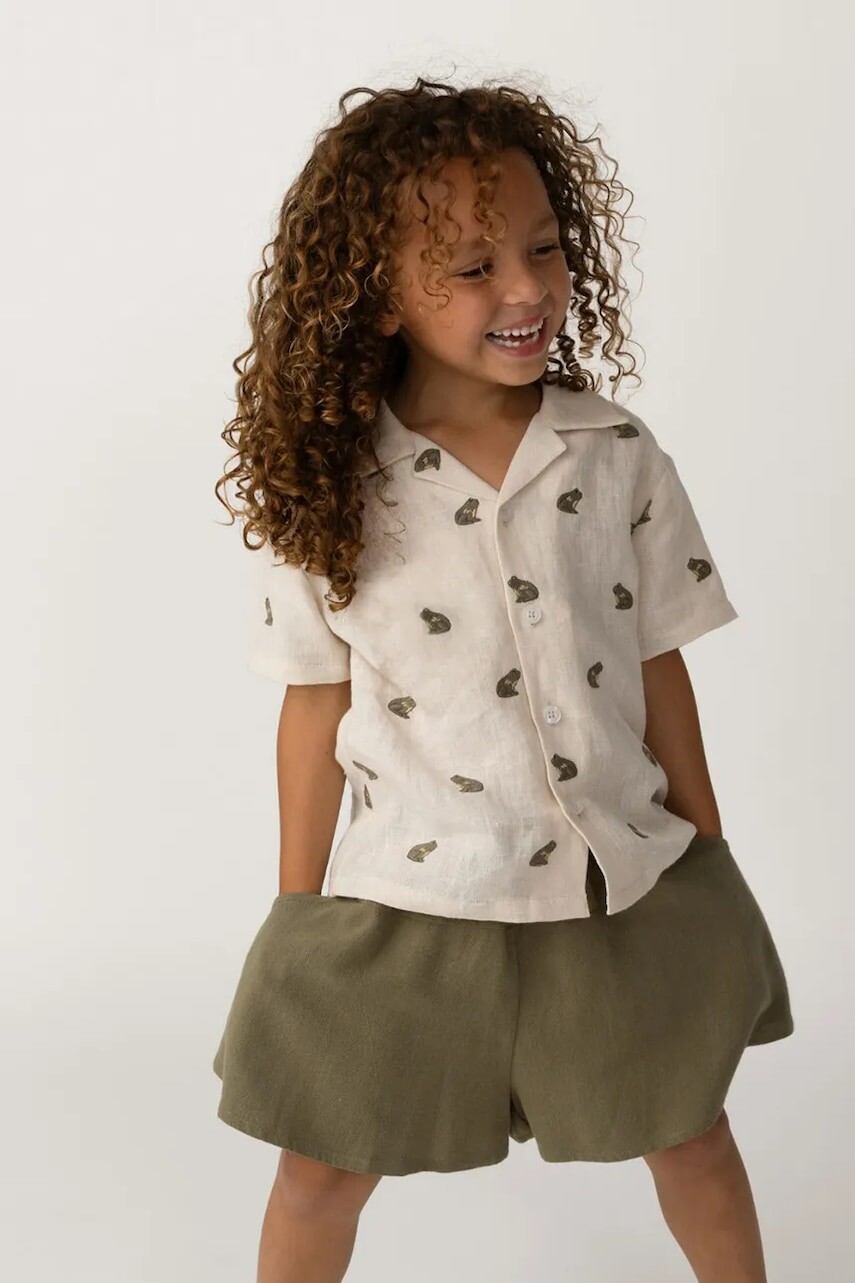 Detská košeľa s prímesou ľanu Donsje Deccie Shirt Frogs
