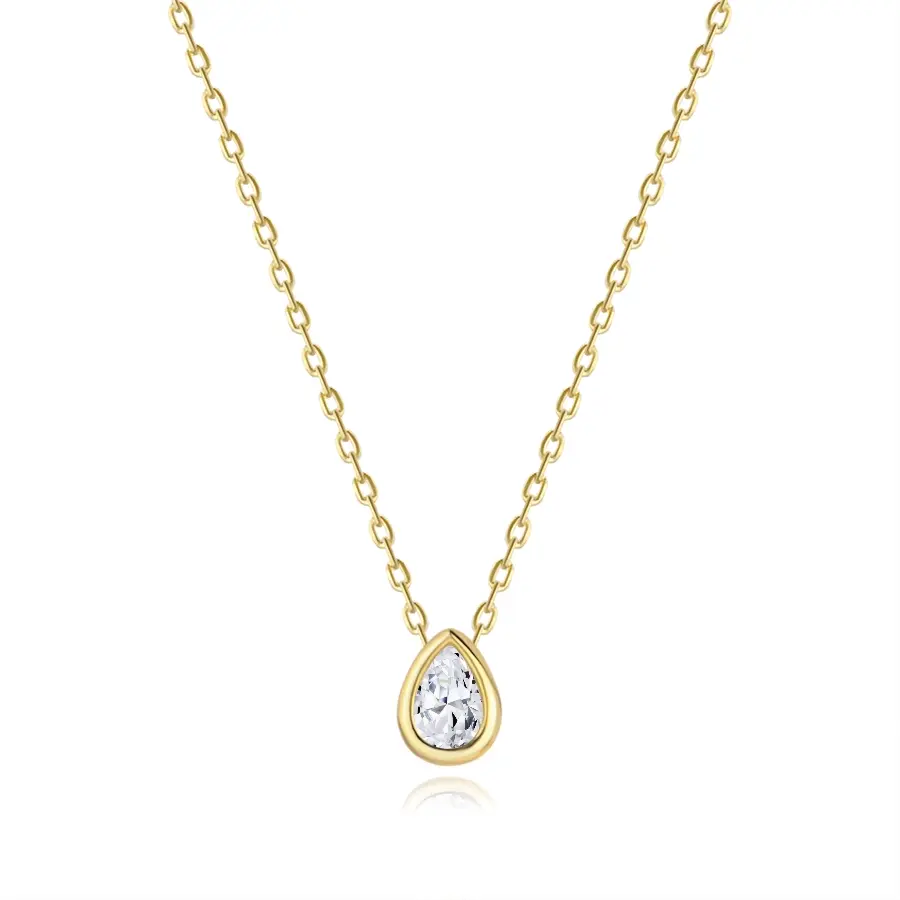 Zlatý 14K náhrdelník s čírym zirkónom v tvare slzy