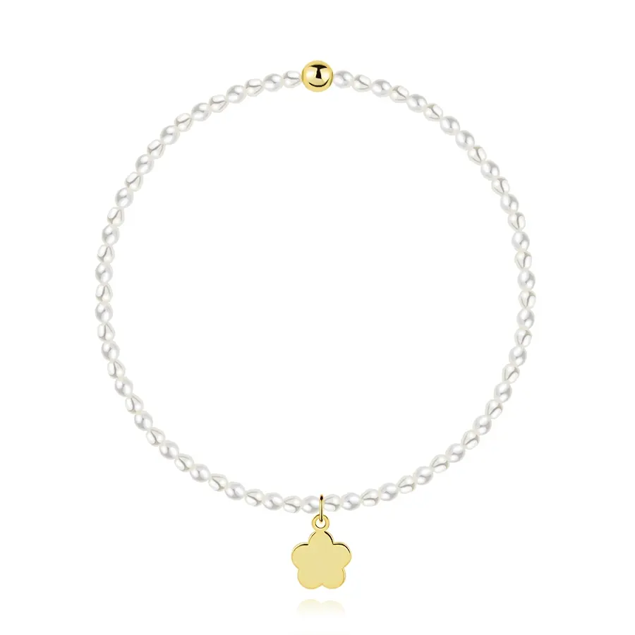 Náramok z kultivovaných barokových perál s kvetom zo žltého zlata 14K