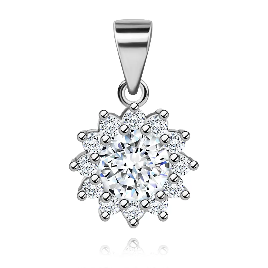 Strieborný prívesok 925 kvet s čírymi zirkónmi, ródiovaný