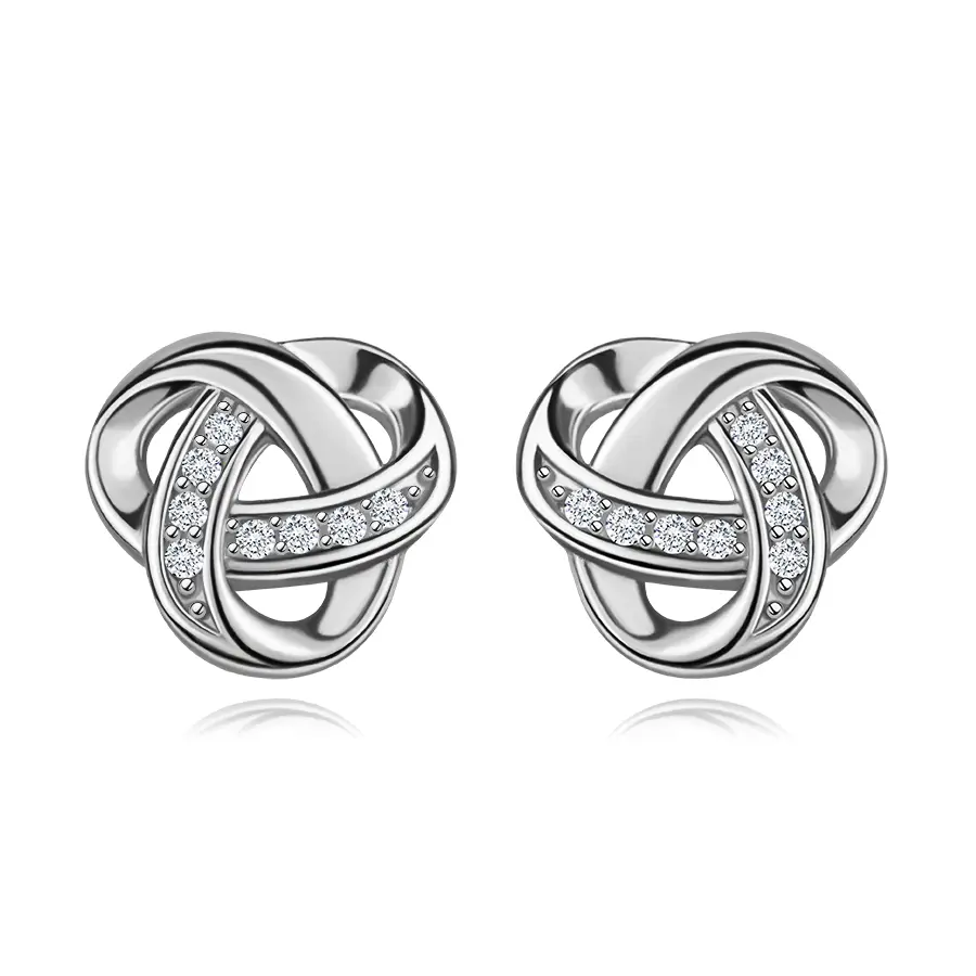 Strieborné náušnice 925 s motívom uzla a čírymi zirkónmi