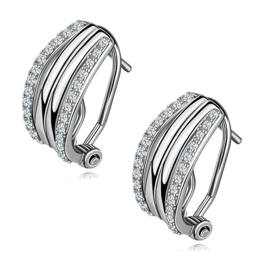 Strieborné náušnice 925 poloblúky s dvojitou líniou a zirkónmi