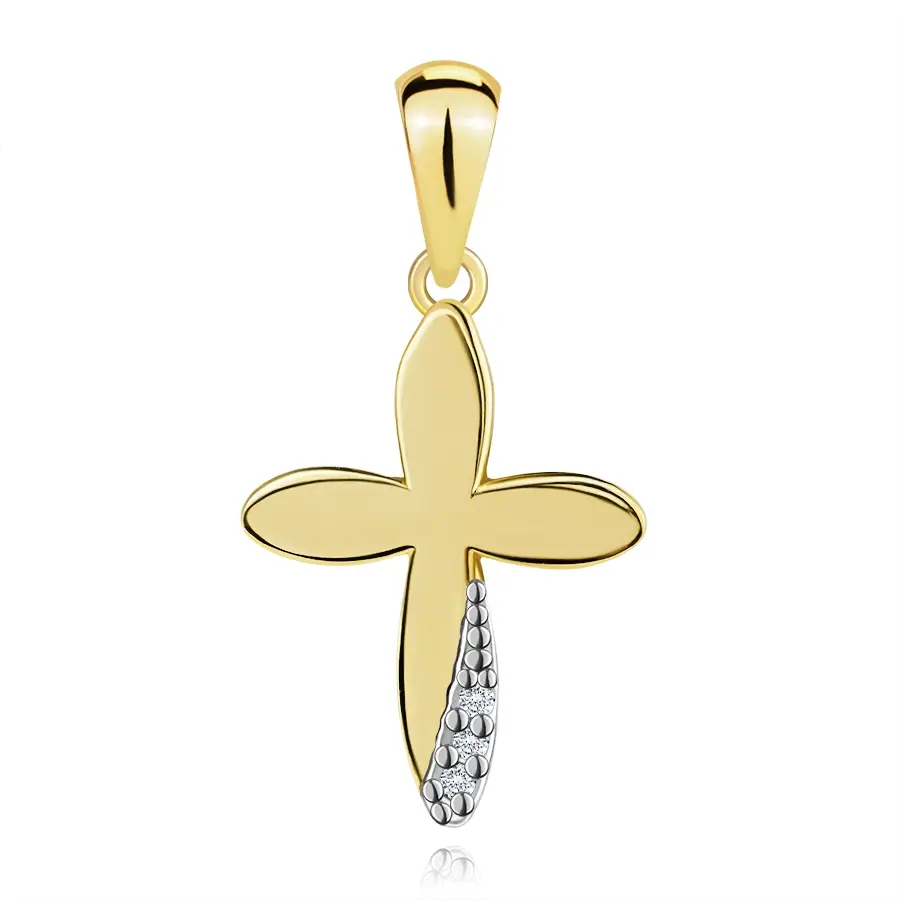 Zlatý prívesok 9K kríž so zirkónmi z kombinovaného zlata