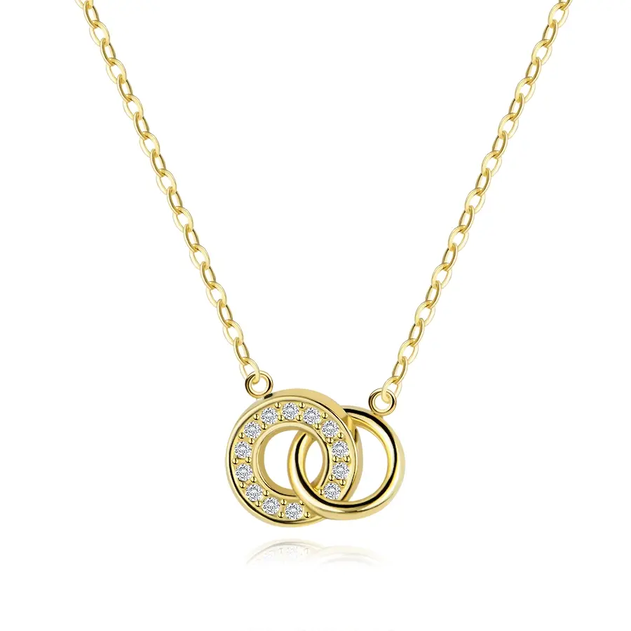 Zlatý náhrdelník 9K s prepojenými kruhmi a zirkónmi