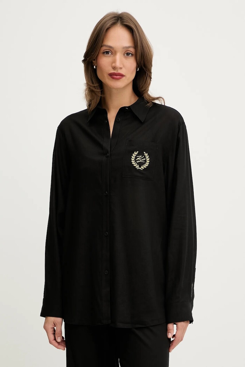 Plážová košeľa s prímesou ľanu Karl Lagerfeld HOTEL KARL