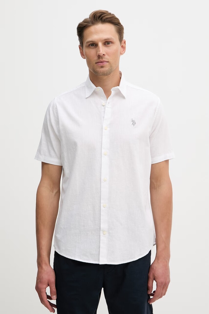 Detská košeľa s prímesou ľanu U.S. Polo Assn. LINEN BLEND SS