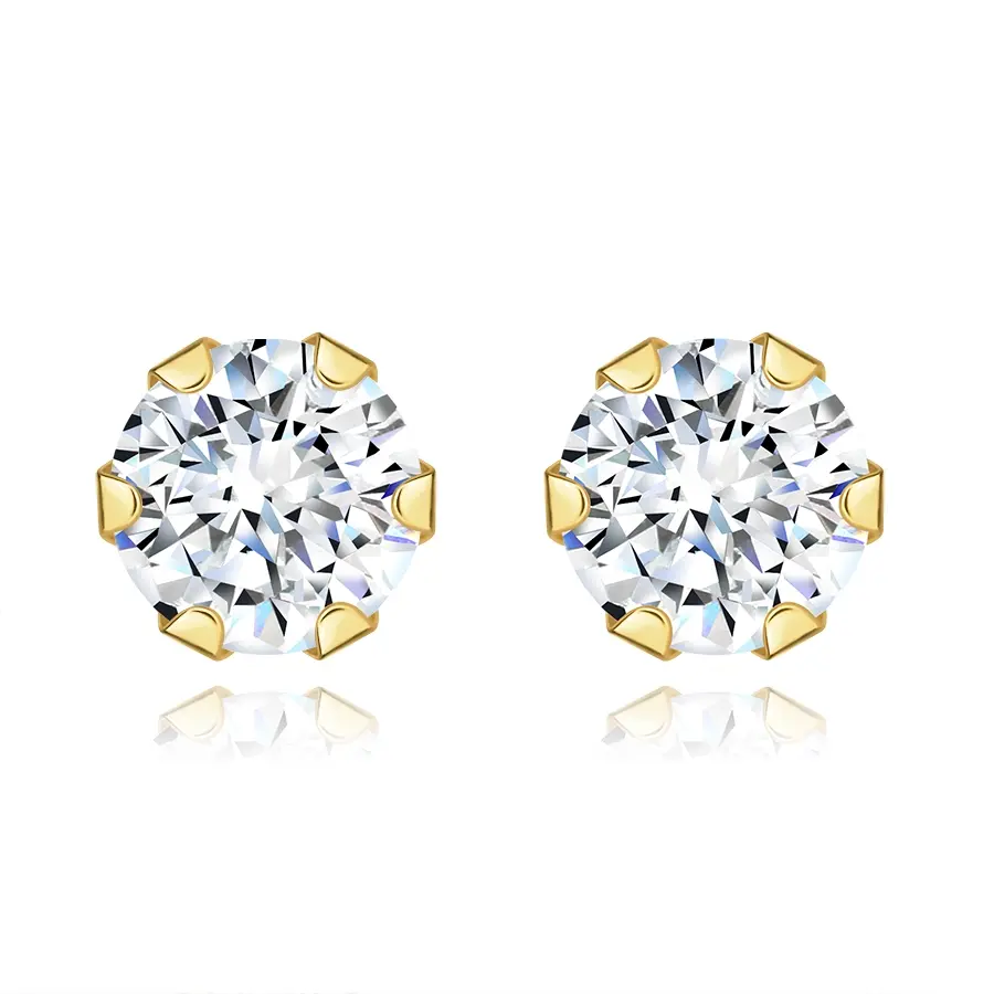 Náušnice zo žltého 375 zlata - číry brúsený zirkón okrúhleho tvaru, 5 mm