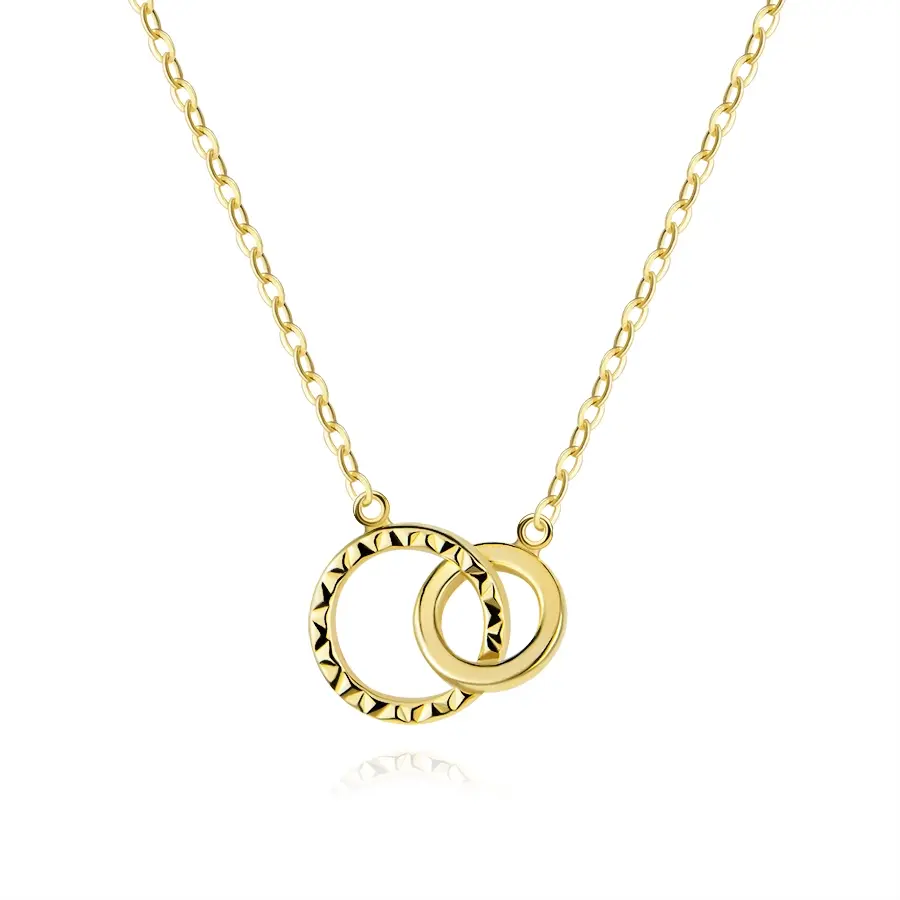 Zlatý náhrdelník 14K, prepojené prstence, diamantový rez