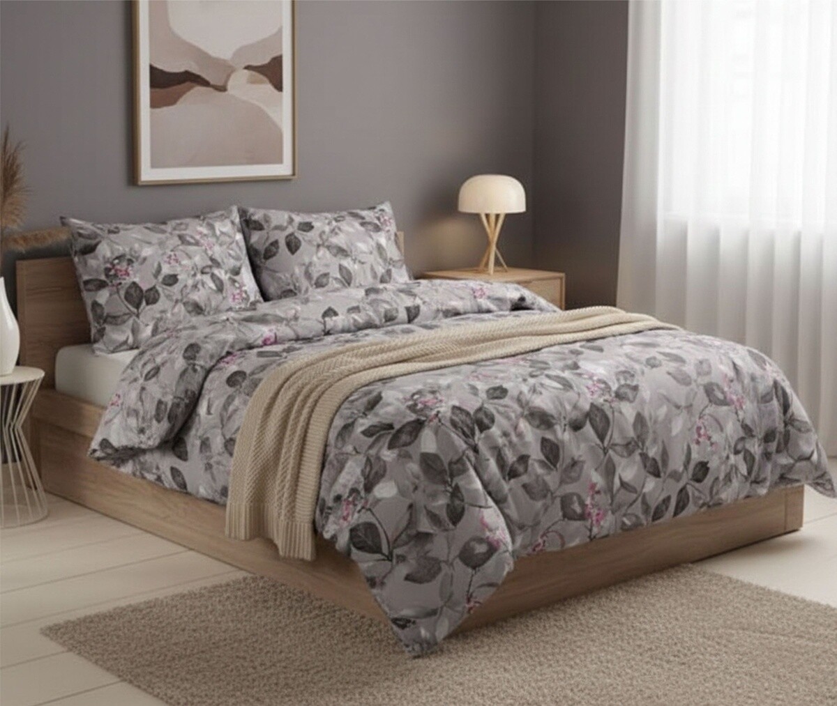 Obliečky bavlnené, Gray garden, 140 x 200/70 x 90 cm