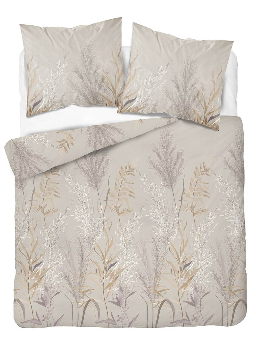 Obliečky francúzske saténové, Tráva na béžovej, 220x200 + 2x 70x80 cm