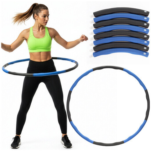 Hula hoop s NBR penou - 88 cm - skladací - sivo-modrý