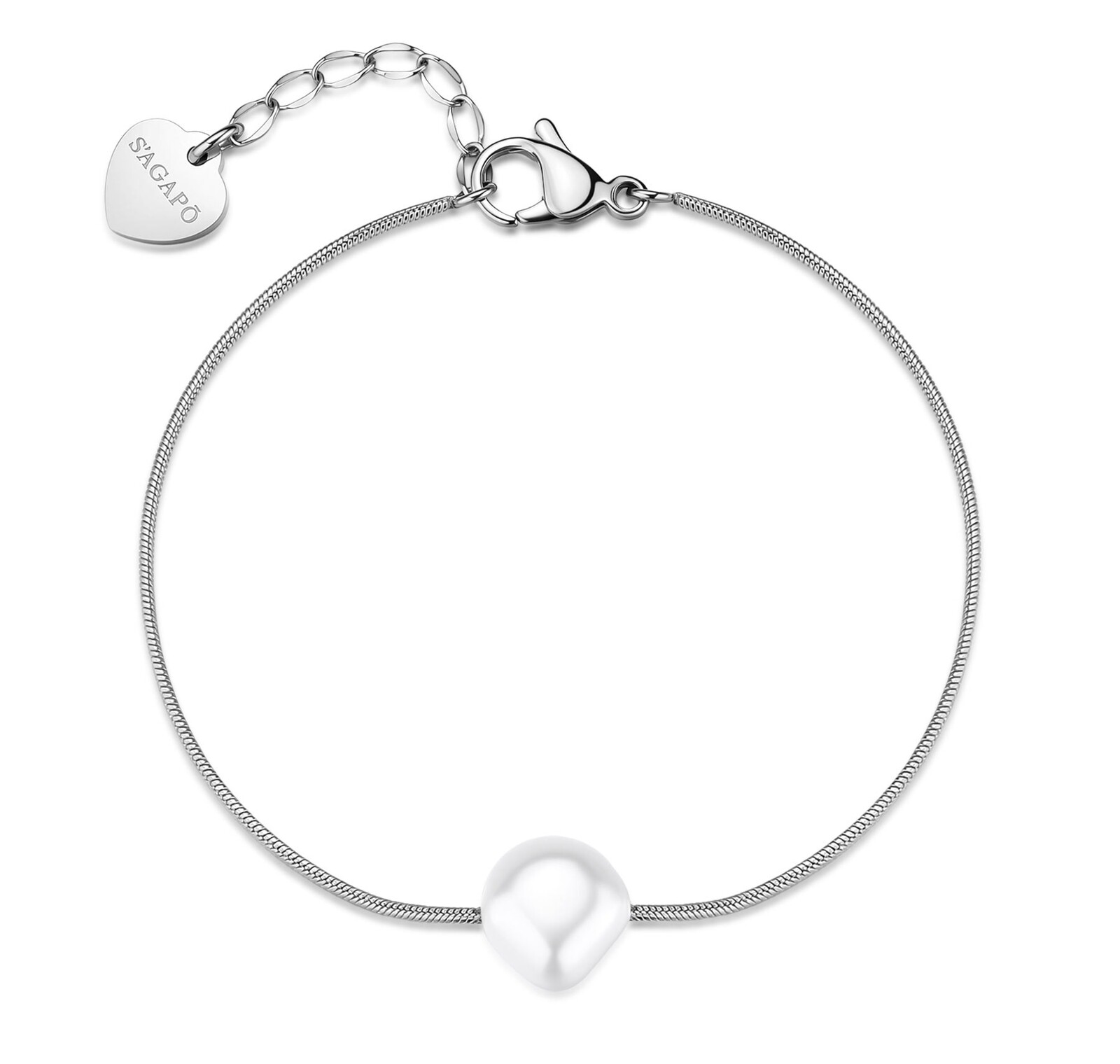 S'Agapõ Nežný oceľový náramok s umelou perlou Shell Wisdom SWI43