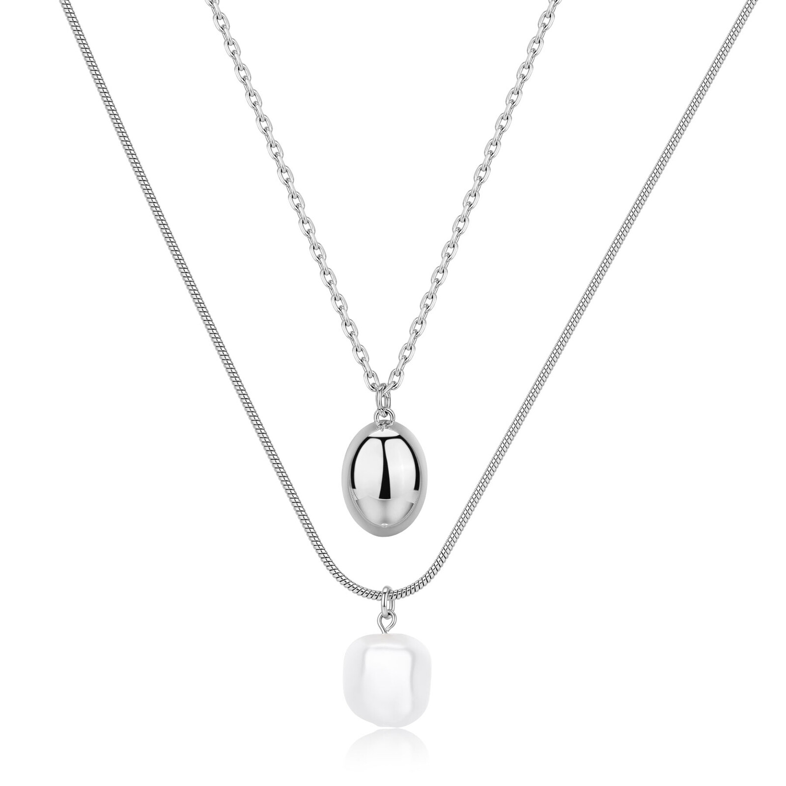 S'Agapõ Dvojitý oceľový náhrdelník s perlou Shell Wisdom SWI41