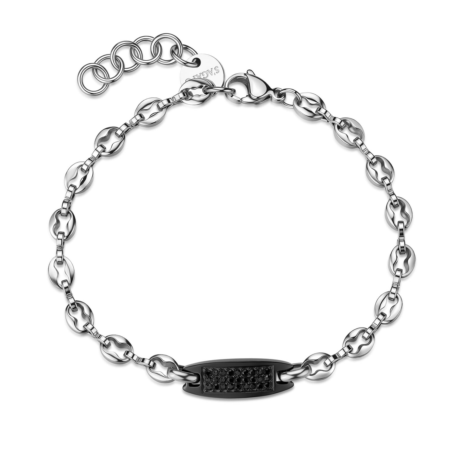 S'Agapõ Pánsky oceľový náramok s čiernymi kryštálmi Titan STI27