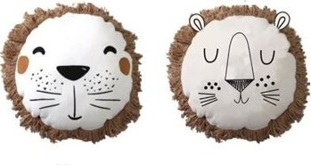 TEXTILOMANIE – Okrúhly dekoračný vankúšik Lion 40 cm, biely