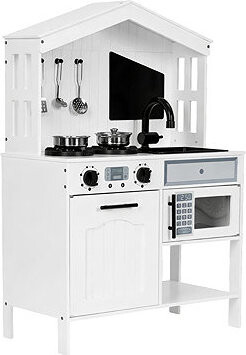 ECOTOYS PLK563W Dřevěná kuchyňka s troubou, mikrovlnkou a příslušenstvím
