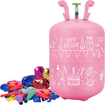 Ricokids 799001 Láhev s héliem 0,20 m3, 30 balónků a 40 m stuhy, růžová