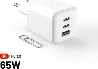 FIXED Mini Gan s 2× USB-C a USB výstupom a podporou PD 65 W biela