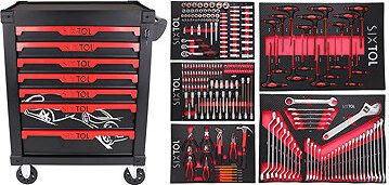 SIXTOL Dielenský vozík na náradie Mechanic Trolley Kevin 253, 7 zásuviek, 253 ks náradia
