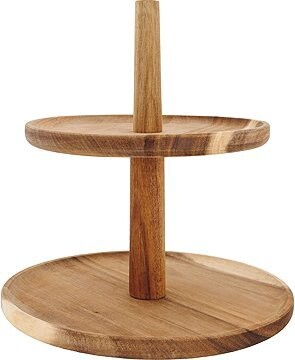 Cosy & Trendy Dvoupatrový etažér z akáciového dřeva, výška 50 mm, délka 230 mm, šířka 220 mm