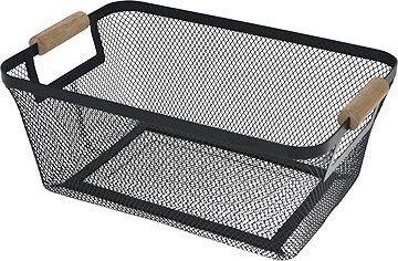 Gastro Kovový koš s dřevěnými úchyty, černý, výška 133 mm, délka 330 mm, šířka 225 mm