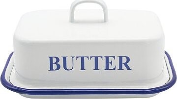 Gastro Dóza na máslo smaltovaná, 17 × 12 cm, bílá/modrá