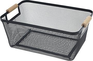 Gastro Kovový koš s dřevěnými úchyty, černý, výška 160 mm, délka 380 mm, šířka 235 mm