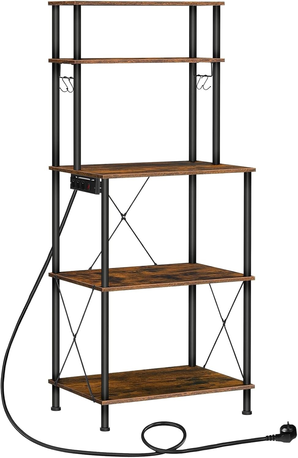 Kuchyňský regál Vasagle Filo 60 cm s vestavěnými zásuvkami černý/hnědý