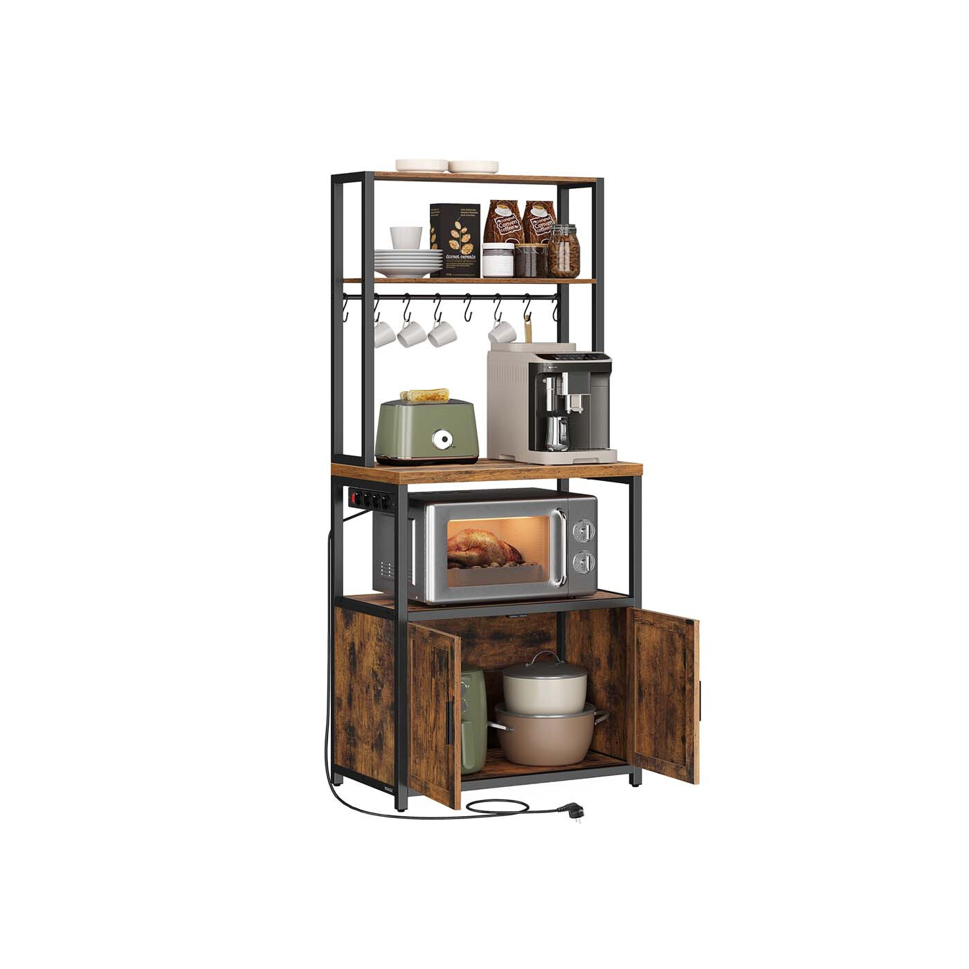 Kuchyňský regál Vasagle Nori 60 cm se zásuvkou černý/hnědý