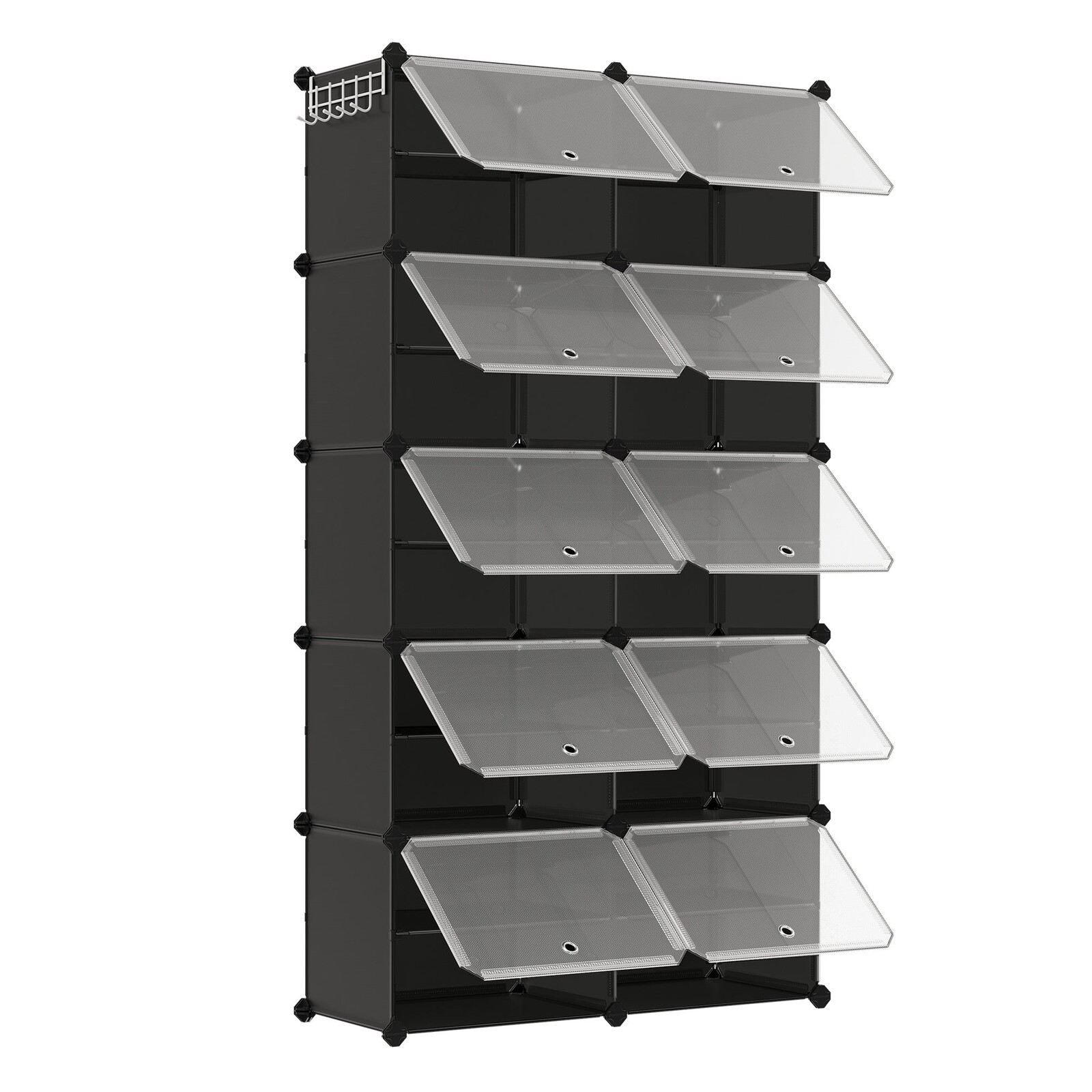 Modulární botník Lux s 10 dvířky čirý/černý