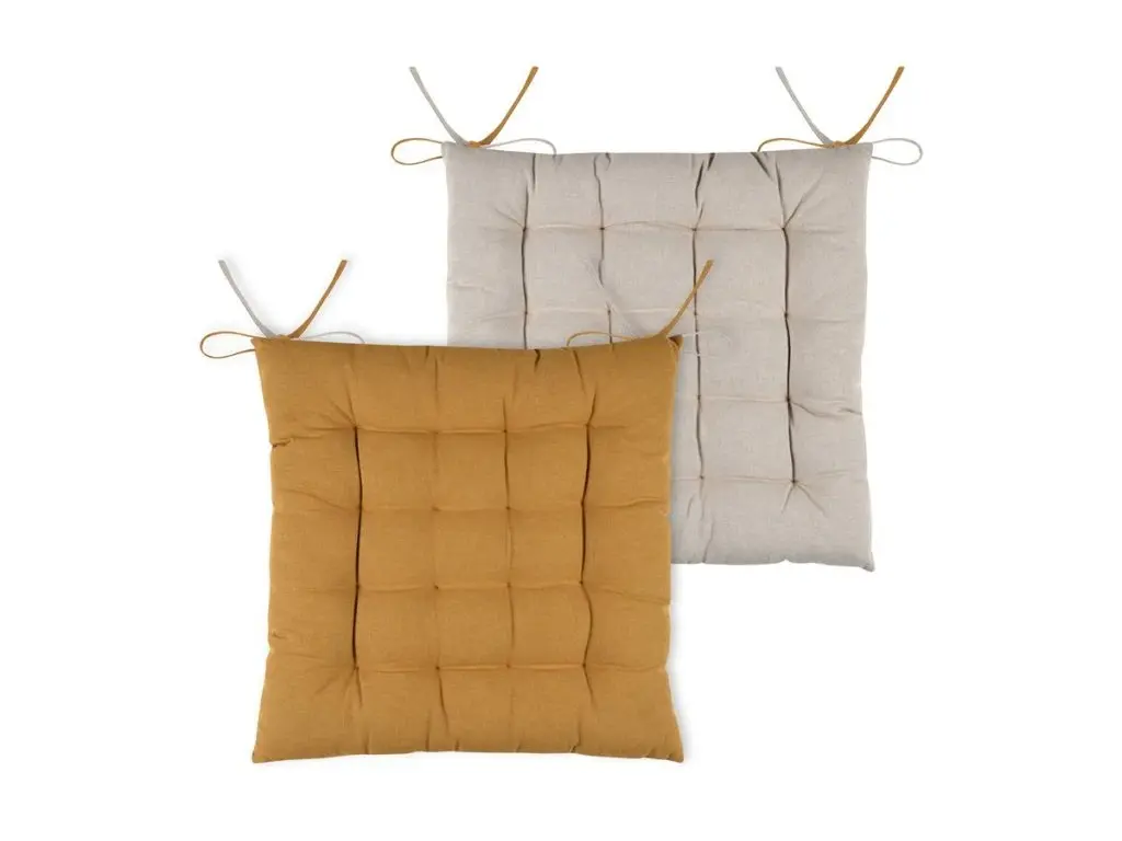 Oboustranný podsedák na židli Duo 40x40 cm hořčicově žlutý/béžový