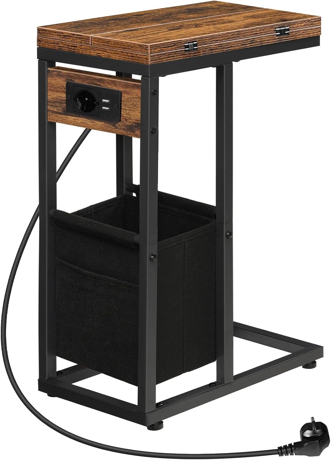 Rozkládací odkládací stolek Vasagle Brino s nabíjecí stanicí černý/hnědý